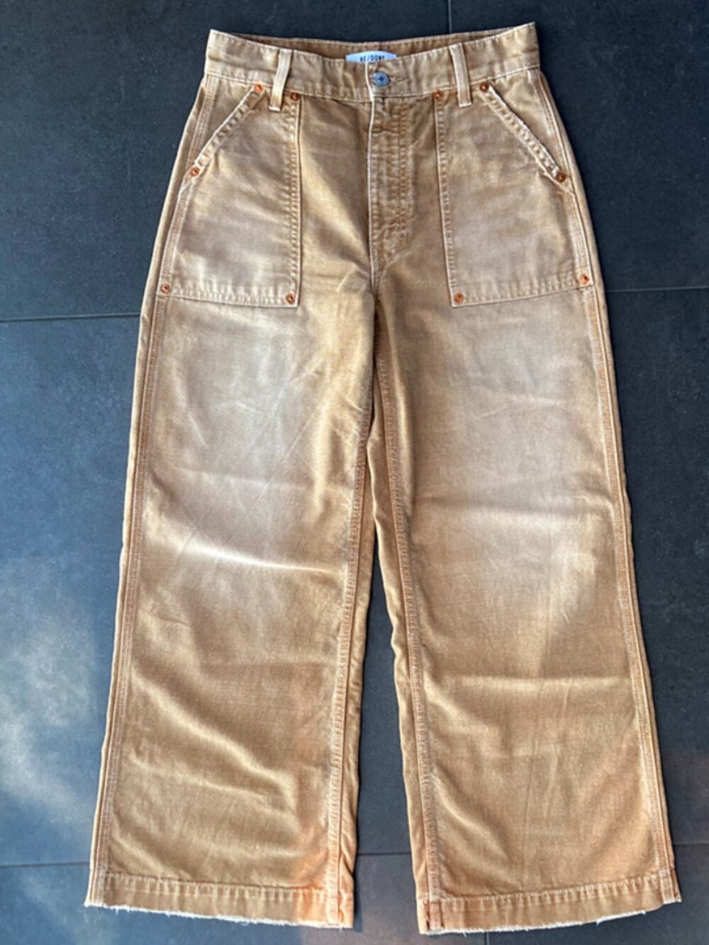 RE/DONE Baker High Rise Ankle Wide Leg Jeans in Travertino size 25